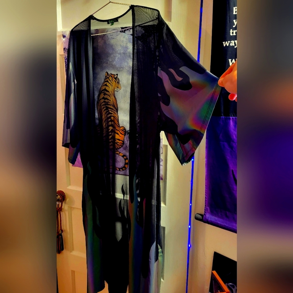 Club Exx Holographic Flames Kimono